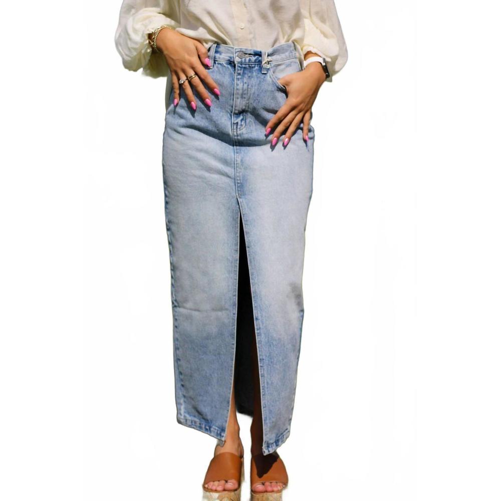 NEW KANCAN ready for rodeo midi skirt in light stone wash